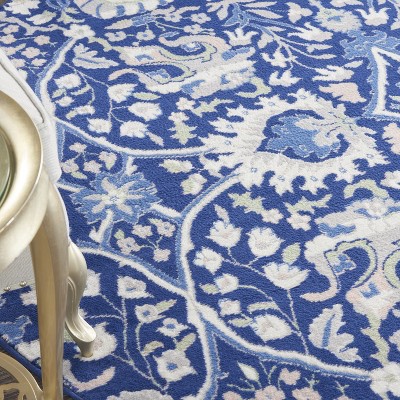 Navy Multicolor Floral Round 8' Synthetic Area Rug