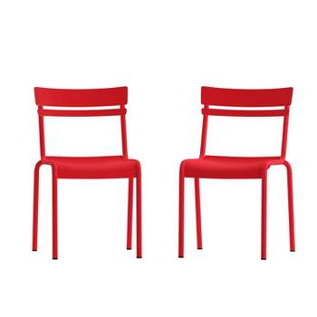 Emma and Oliver Armless Powder Coated Steel Stacking Dining Chair with 2 Slat Back for Indoor-Outdoor Use