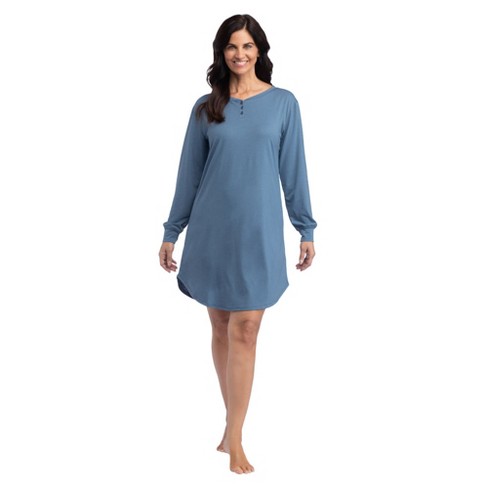 Softies Women's 36 Long Sleeve Henley Sleep Shirt 2X/3X Spring Lake Blue.