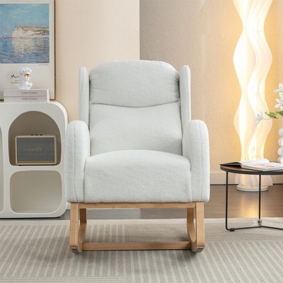 38"Teddy Fabric Rocking Chair With Packet Wood Legs,khaki