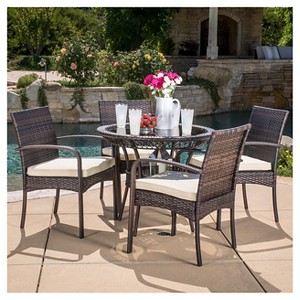 Charles 5pc Wicker Patio Dining Set with Cushions: Outdoor Furniture, Christopher Knight Home - 1 of 4
