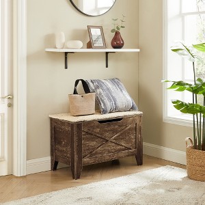 VECELO 18/30/43" Storage Ottoman Wooden Bench with Wicker-Knot Cushions Toy Box Organizer with Safety Hinges Charcoal Gray/White - 1 of 4