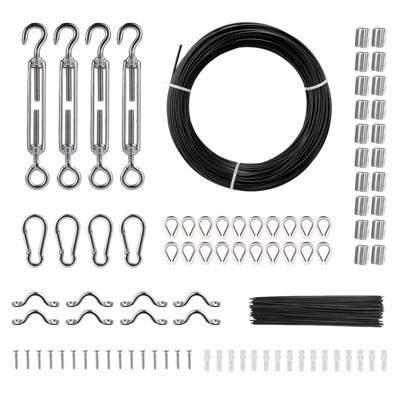 VEVOR Vinyl Coated Wire Rope Kit, 3/32 Cable Through 1/16 Diameter Stainless Steel, 7x7 Strands Construction with 189 Accessories , Black