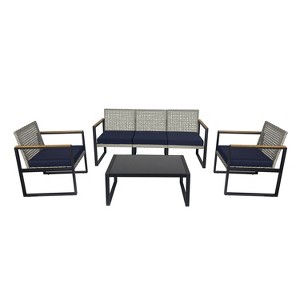 Kinger Home 4-Piece Patio Furniture Set for 5, Rattan Wicker seats and Cushions with Cast Aluminum frame - 1 of 4