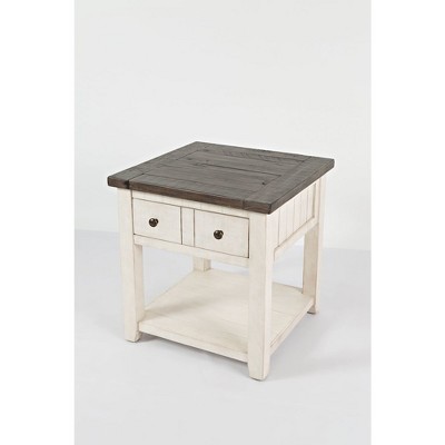Vintage White Rustic Square End Table with Storage