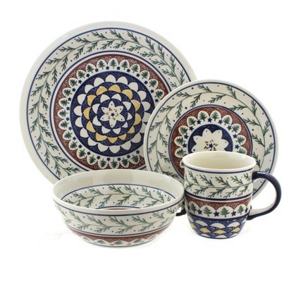 Blue Rose Polish Pottery Evergreen 16 Piece Dinner Set