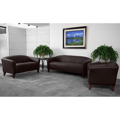 Cherry Brown LeatherSoft Track Arm Loveseat for Reception