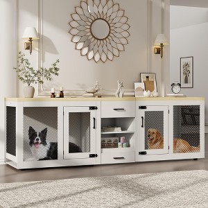 90 Inch Large Dog Crate Furniture, Double Dog Crate with Feeding Station & Storage, Heavy Duty Dog Kennel Furniture for 2 Dogs - 1 of 4