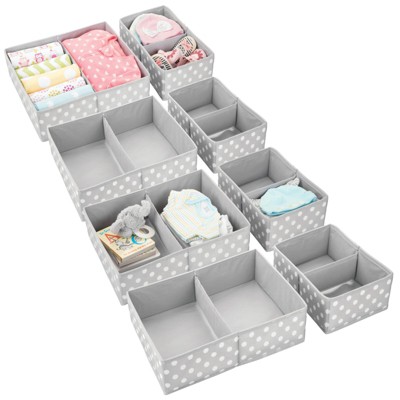 Image of mDesign Fabric Nursery Divided Drawer Storage Bin, 8 Pack, Gray/White Polka Dot