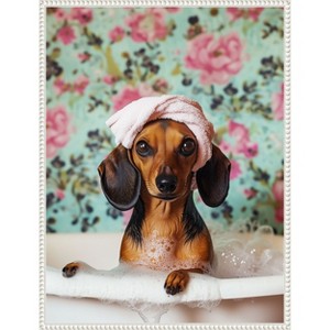 Amanti Art Bath Time Dachshund by Mowzu  Framed Canvas Wall Art - 1 of 4