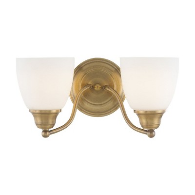 Somerville Antique Brass 2-Light Vanity with Satin Opal White Glass
