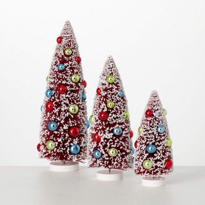 9"H, 12.5"H & 15"H Sullivans Christmas Bottlebrush Ornament Tree Set of 3, Multicolor, Indoor Christmas Decor
