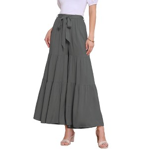 INSPIRE CHIC Women's Boho Elastic High Waist Tie Belt Ruffle Hem Wide Leg Palazzo Pants - 1 of 4
