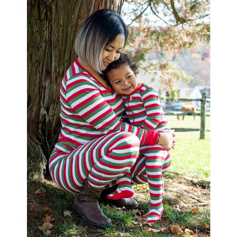 Leveret Kids Footed Cotton Striped Christmas Pajamas, 4 of 8