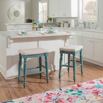 Marino Elegant Blue Wood Backless Counter Stool with Padded Seat
