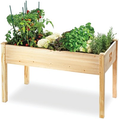 48" Natural Fir Wood Elevated Garden Planter Box with Bed Liner