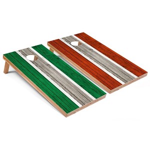 Skip's Garage Kelly and Orange Striped Cornhole Board Set, Includes 2 Boards, 8 Bags - 1 of 4