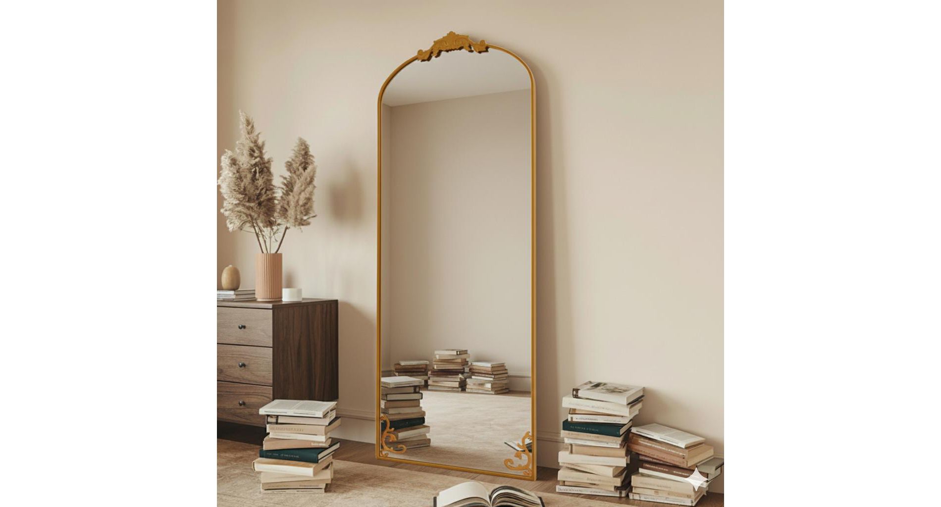 65"x22"  Arched Full Length Mirror Metal Vintage Mirror Baroque Style,Antique Gold