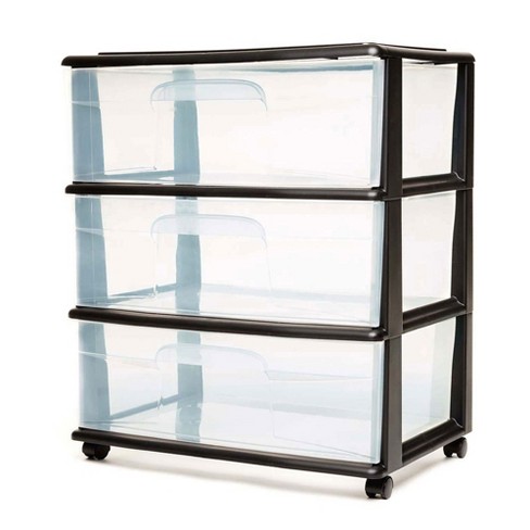 Homz Plastic 3 Clear Drawer Small Rolling Storage Container Tower