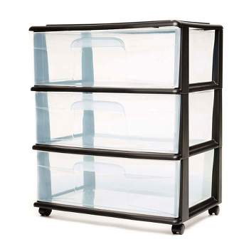 Homz Plastic 3 Clear Drawer Compact Home Rolling Storage Container Tower for Small to Medium Sized Items, White Frame