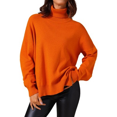 INSPIRE CHIC Women's Mock Neck Pullover Drop Shoulder Long Sleeve Side Slit Sweater