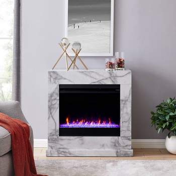 Dridun Faux Marble Fireplace White/Gray - Aiden Lane