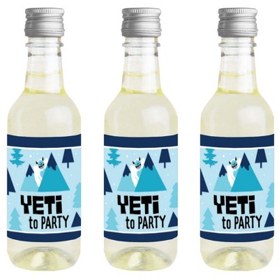 Big Dot of Happiness Yeti to Party - Mini Wine and Champagne Bottle Label Stickers - Abominable Snowman Party or Birthday Party Favor Gift - Set of 16