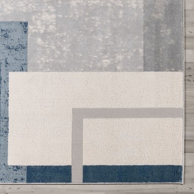 Ethan Blue and Gray Geometric Tufted 6' x 9' Area Rug