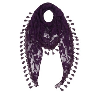 Anna-Kaci Women's Sheer Floral Lace Triangle Mantilla Scarf Lightweight Tassel Shawl Wrap Head Scarf - 1 of 4