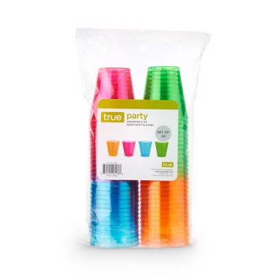 Neon Multicolor Plastic Party Shot Glasses - Assorted Colors 2oz Set of 60