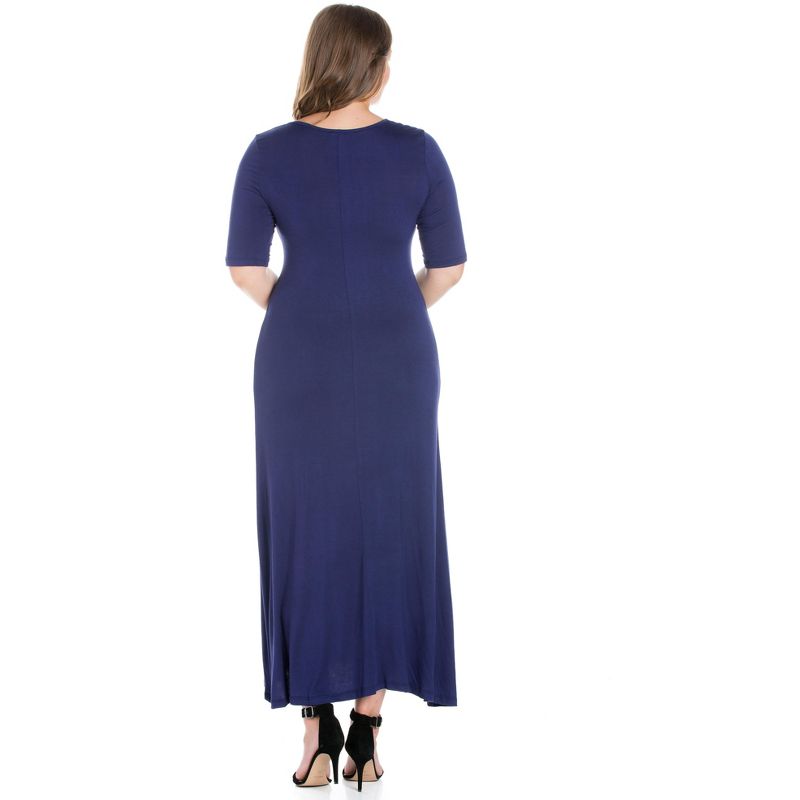 24seven Comfort Apparel Elbow Length Sleeve Plus Size Maxi Dress, 3 of 5