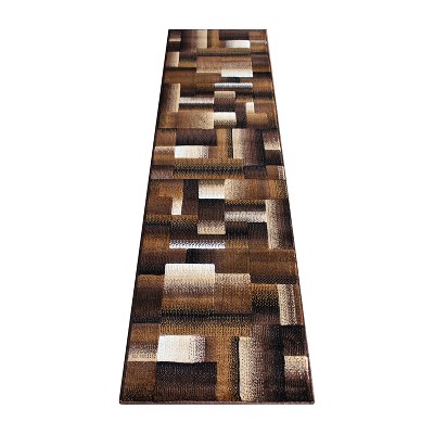 Emma and Oliver Modern Cubist Olefin Accent Runner Rug in Gradient Shades with Natural Jute Backing