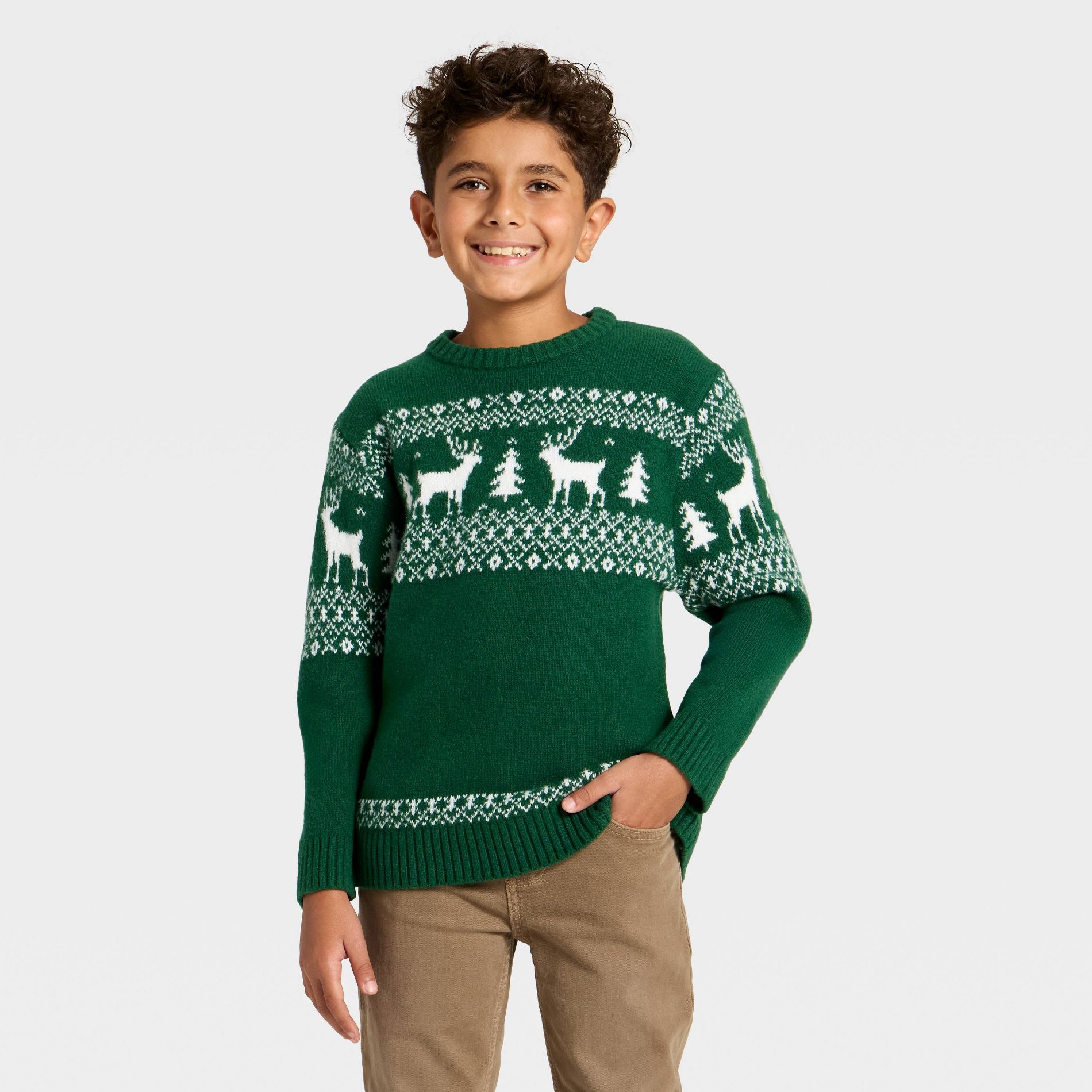 Boys' Reindeer Fair Isle Sweater - Cat & Jack™ Green
