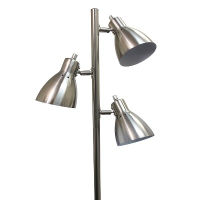 64" Brushed Nickel Adjustable 3-Light Floor Lamp with Conical Shades