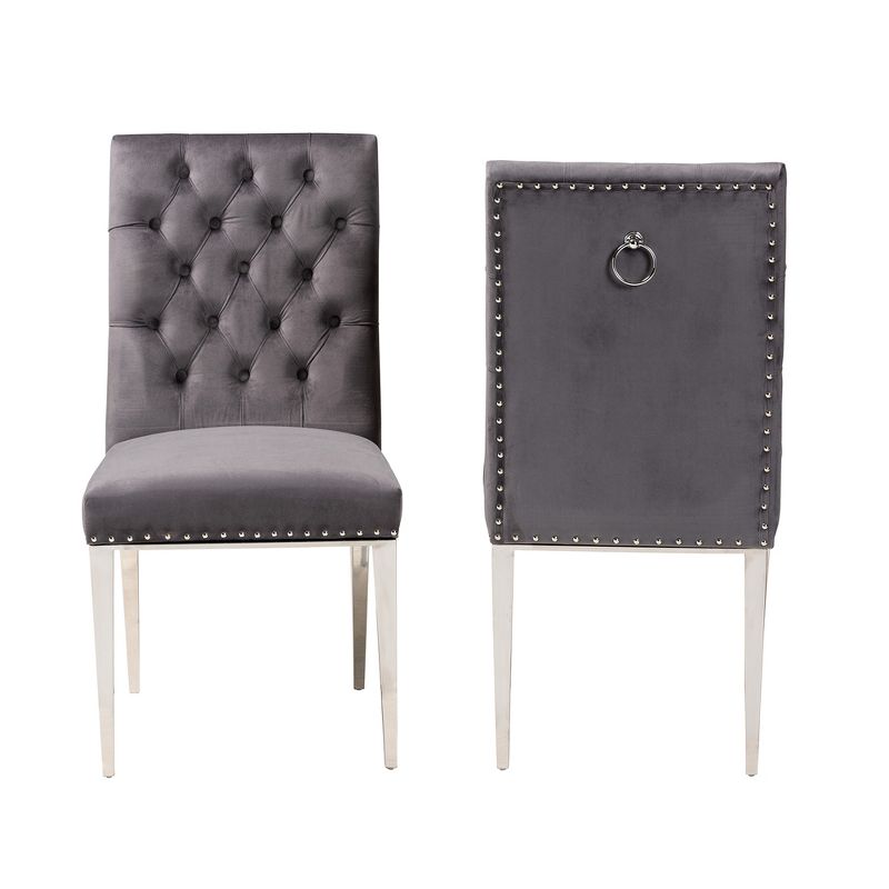 Baxton Studio Caspera Contemporary Glam and Luxe Velvet Fabric and Metal Dining Chair Set, 3 of 10
