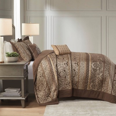 Brown Queen Reversible Jacquard Bedspread Set