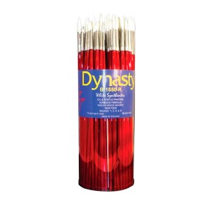 Dynasty B-1550 Round White Taklon Long Wood Handle Paint Brush Set, Assorted Size, Red, Set of 60 - 1 of 1