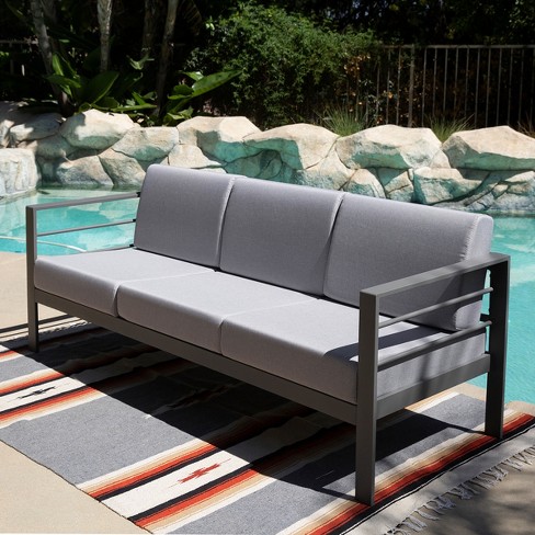 3-seat Outdoor Patio Sofa Couch Chair Patio Aluminum 5 Thick Cushions  (grey) : Target