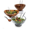 Nambe Yaro Acacia Wood Salad Bowl w/ Alloy Handle Servers,Bowl: 14"D X 7" H; 4 QT Servers: 13" L, Natural Acacia - 3 of 3