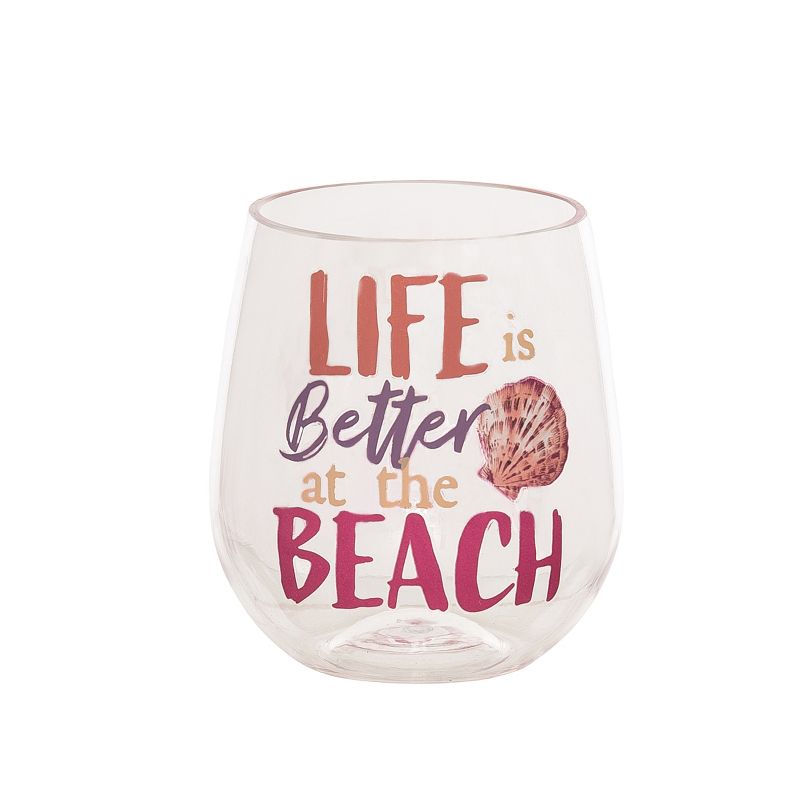 Beachcombers Life At Beach Acrylic Stemless Wine Glass Tumbler, 1 of 5