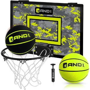 AND1 Over the Door Mini Basketball Hoop: 18x12 Shatterproof Backboard, 2 Mini Basketballs, and Hand Pump Included - Ultimate Indoor Accessory - 1 of 4