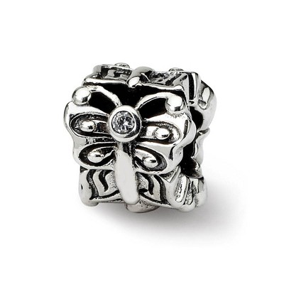 Black Bow Jewelry Sterling Silver & CZ 3-Stone Butterfly Bead Charm