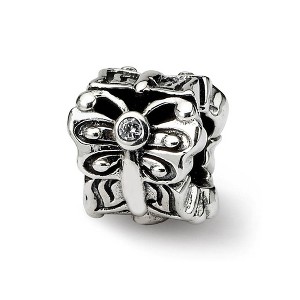 Black Bow Jewelry Sterling Silver & CZ 3-Stone Butterfly Bead Charm - 1 of 3
