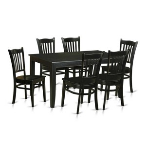 7 Piece Kitchen Table Set - Dining Room Table & 6 Chairs - 36x60 Inch - Black Finish - 1 of 4