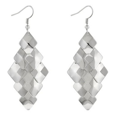 ShineHigh Renaissance Dangle Earrings for Women – Rhodium-Plated Layered Fish Scale Design with Contemporary Silvertone Finish and Fish Hook Backing