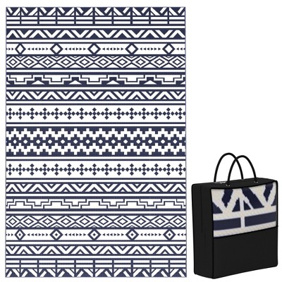 Outsunny Outdoor Patio Rug, Large Camping Carpet with Carrying Bag, Waterproof Plastic Straw, Reversible, Geometric Wall