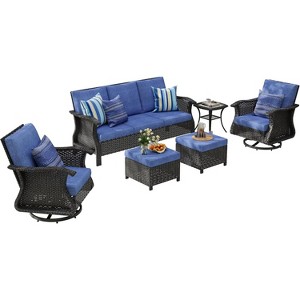 SUGOLD 6-Piece Outdoor Patio Furniture Set, PE Wicker Swivel Swing Chairs with Side Table & Ottoman - 1 of 1
