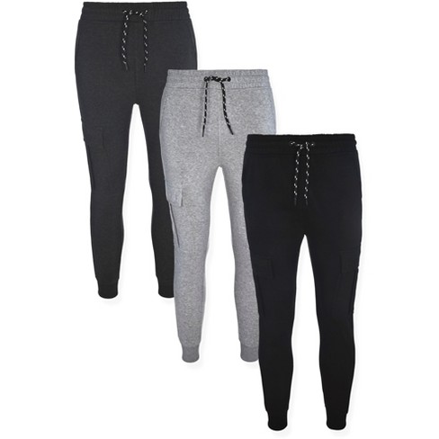 Hype Men s 3 Pack Fleece Cargo Jogger Sweatpants Black Heather Charcoal Heather Gray Small