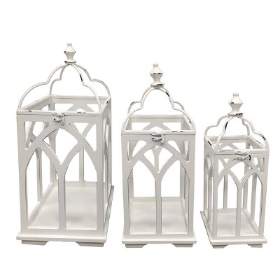 VIP Wood 23 in. White Wood and Metal Lanterns Set of 3