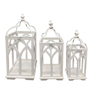 VIP Wood 23 in. White Wood and Metal Lanterns Set of 3 - 1 of 2
